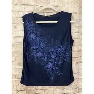 Bleeker & McDougal Shirt Womens XL Navy Floral Sequin Tank Sleeveless Stretch